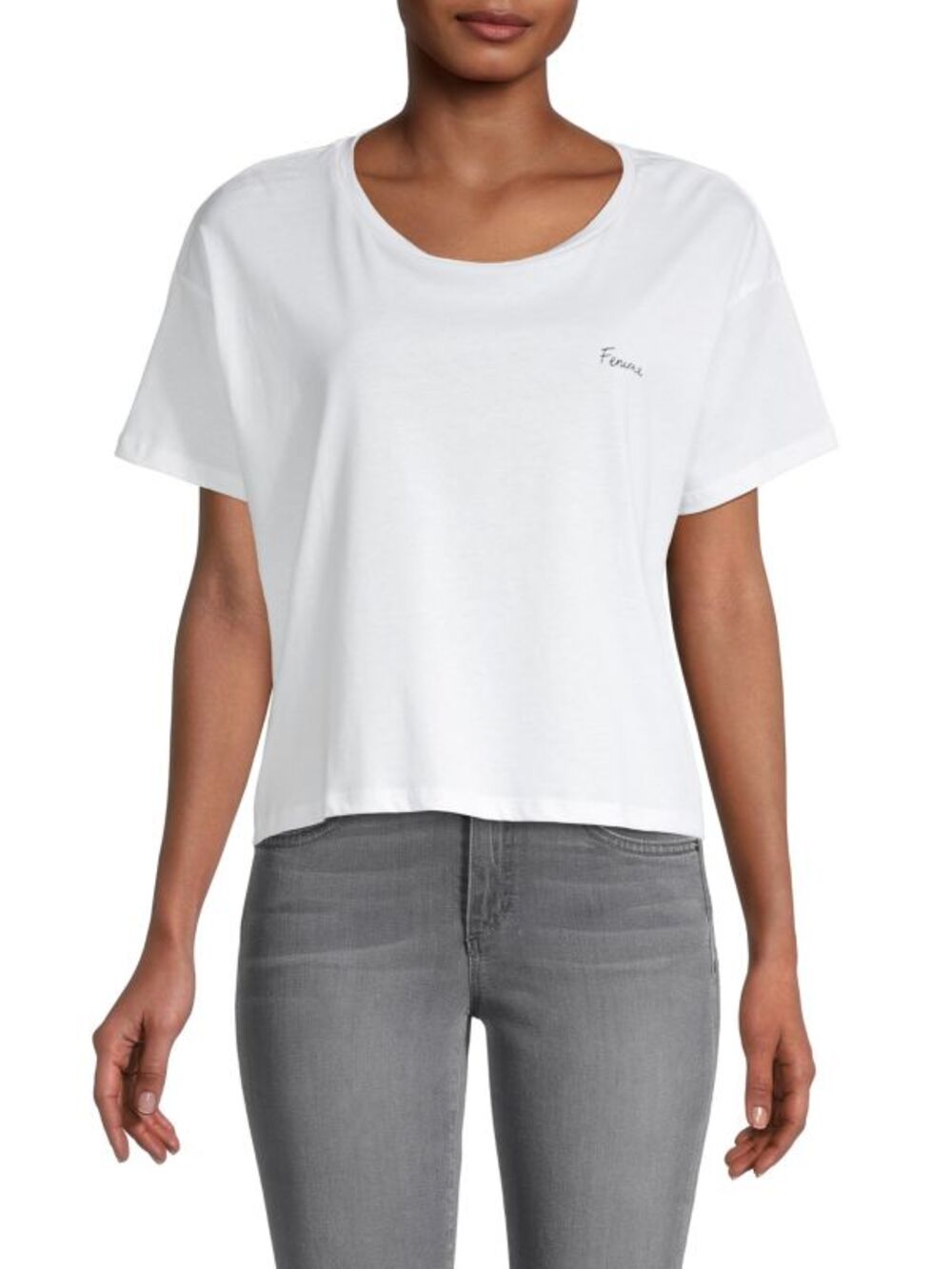 French Connection Femme Cotton Cropped T-Shirt White Size Small Crewneck Jersey